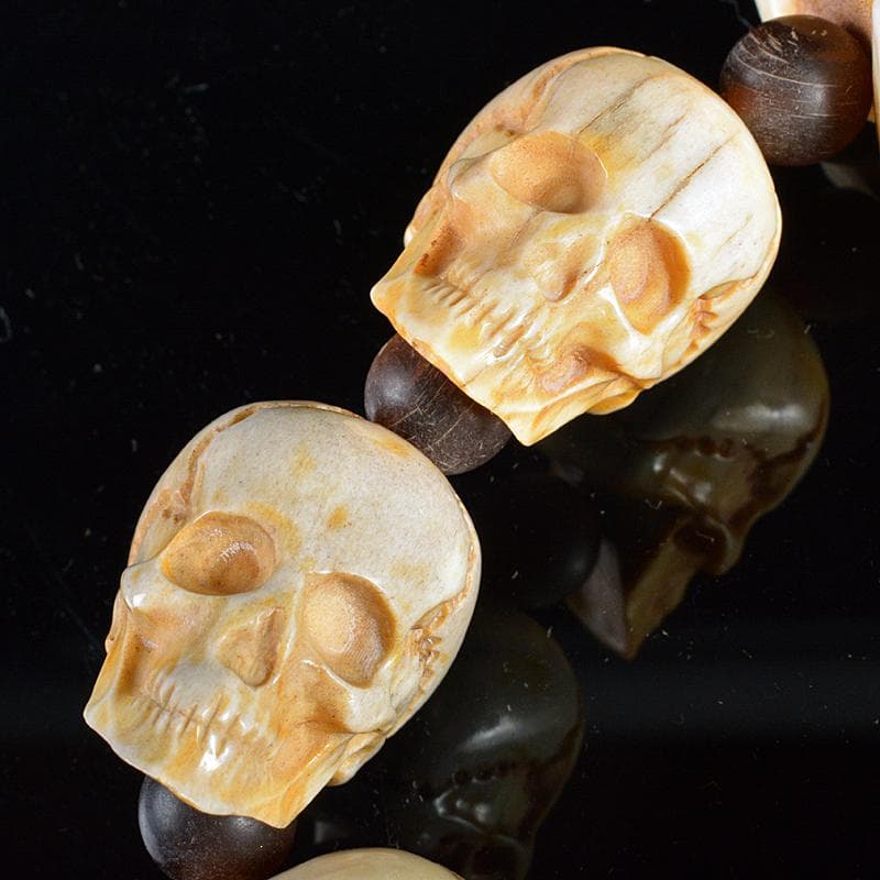 仏教美術　玉石獣骨彫刻　骸骨　数珠　念珠　G　R6151