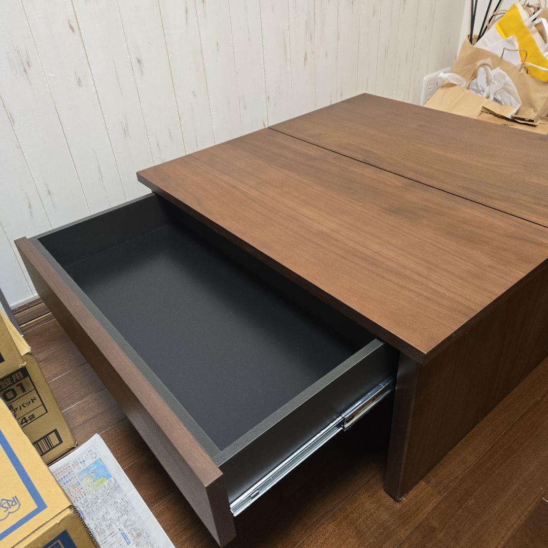 Living House PU-mini Brown ローテーブル 引き出し