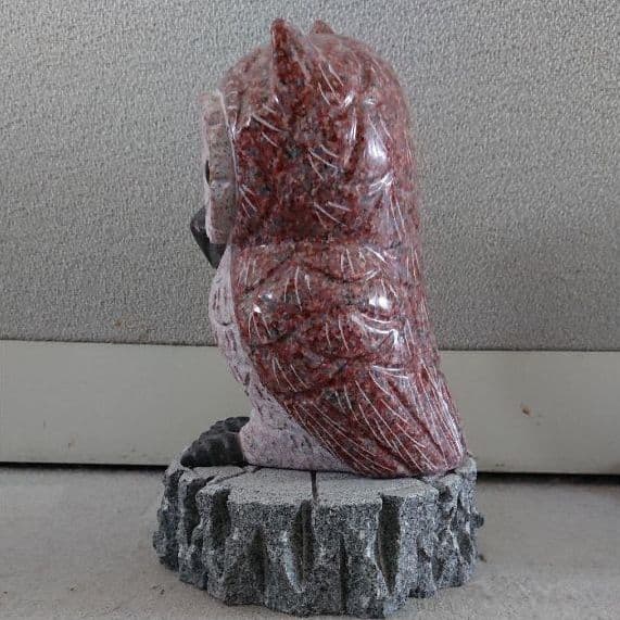 フクロウ ミミズク 切り株 石材彫刻 置物 インテリア