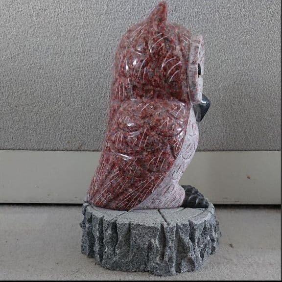 フクロウ ミミズク 切り株 石材彫刻 置物 インテリア