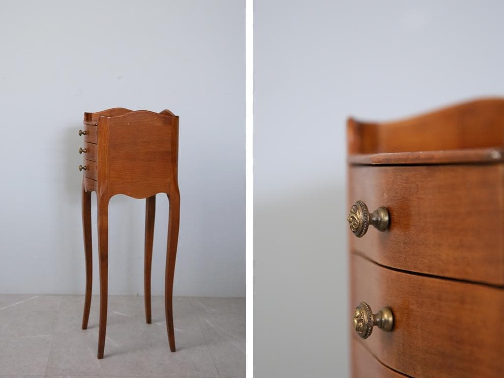 フランスアンティーク木製ベッドサイドキャビネット/ナイトテーブル机(90-62)