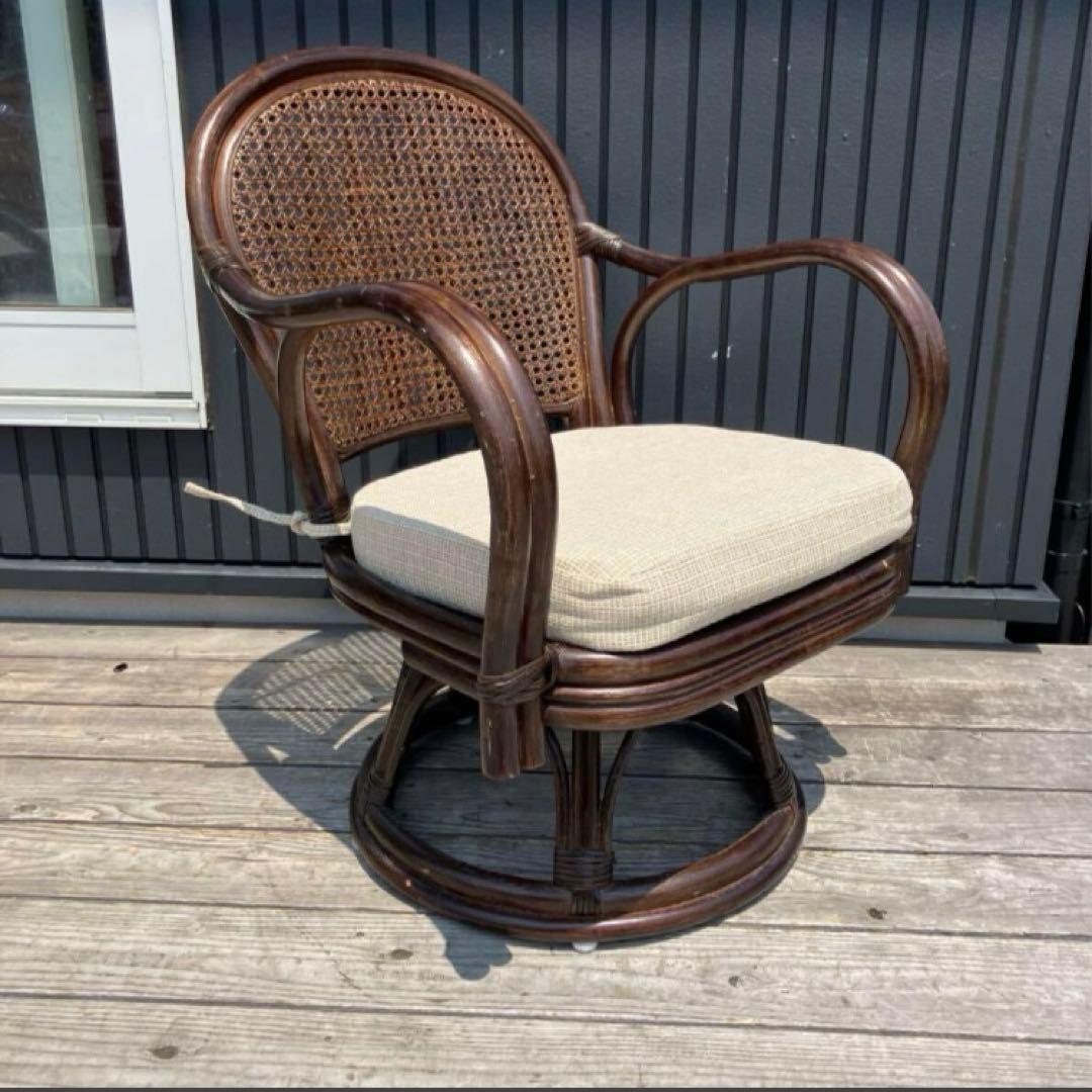 昭和レトロ エスニック ニトリ ラタンチェア 回転式座椅子 ターン