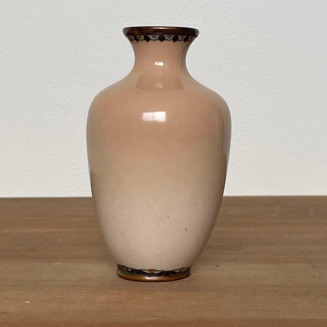 明治期 尾張 七宝 花文 銀線 植線 花瓶 小花瓶 小瓶 七宝焼 壷 花入