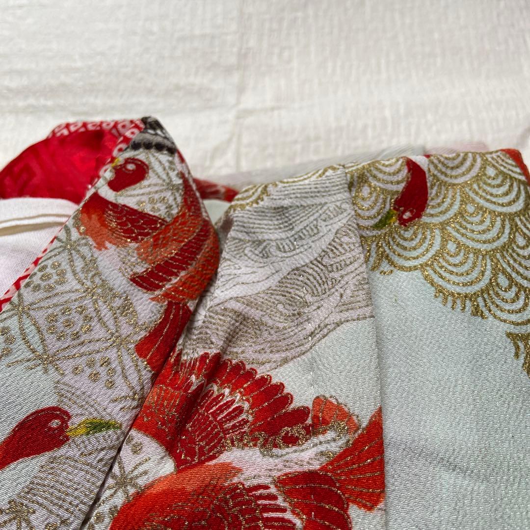 7歳祝い着 七五三用 伝統的な和装 赤と緑の鳥模様K100