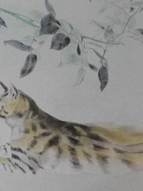 八田哲、【猫・夕】、希少な大判額装用画集より、美品、日本人画家、新品額装付