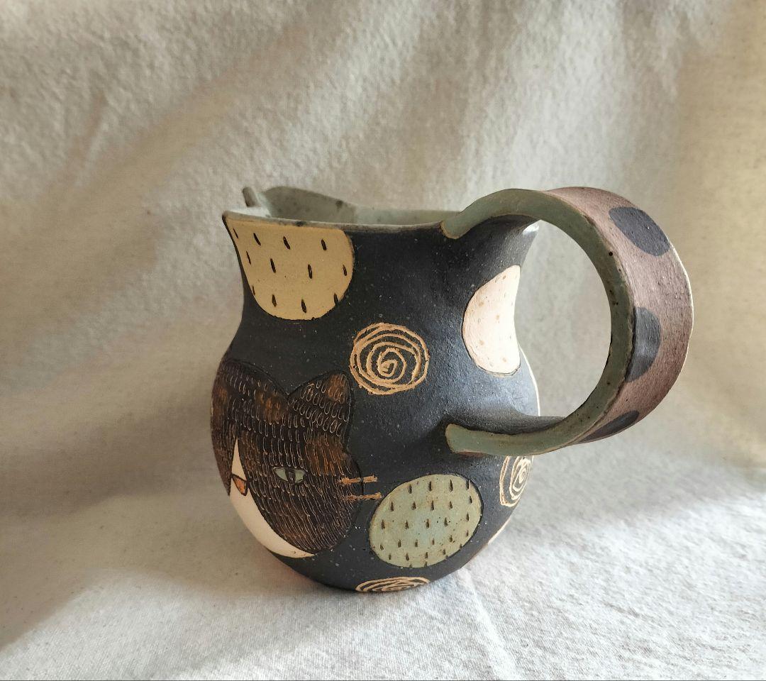 未使用☆長田恵　猫と魚　ピッチャー