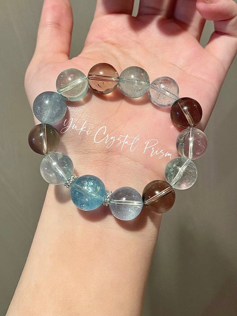 高品質アクアマリン×スモーキークォーツ×クリアクォーツ 天然石ブレスレット