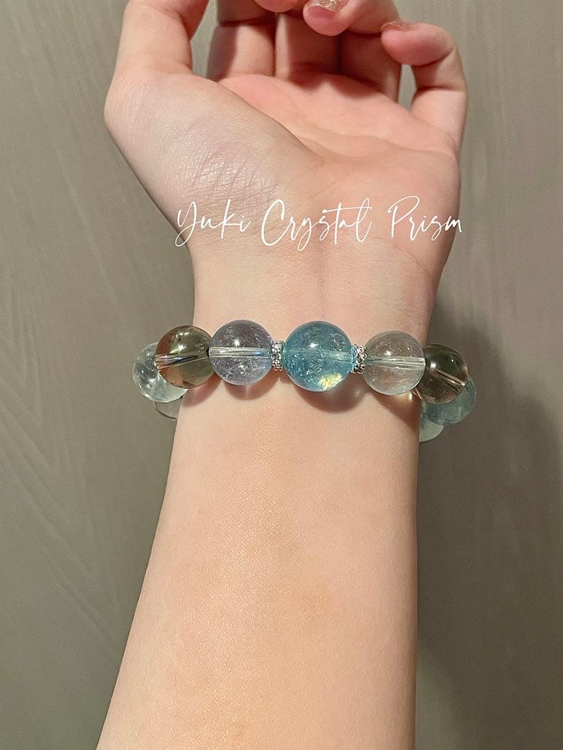 高品質アクアマリン×スモーキークォーツ×クリアクォーツ 天然石ブレスレット