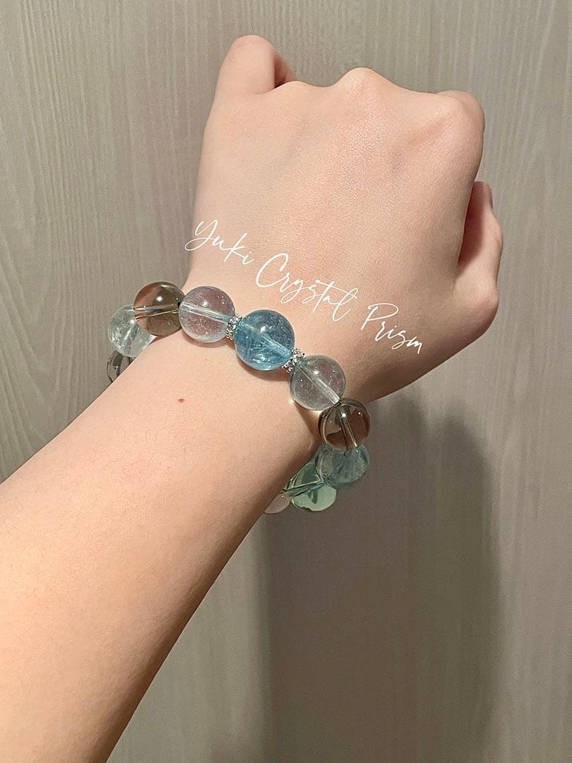 高品質アクアマリン×スモーキークォーツ×クリアクォーツ 天然石ブレスレット