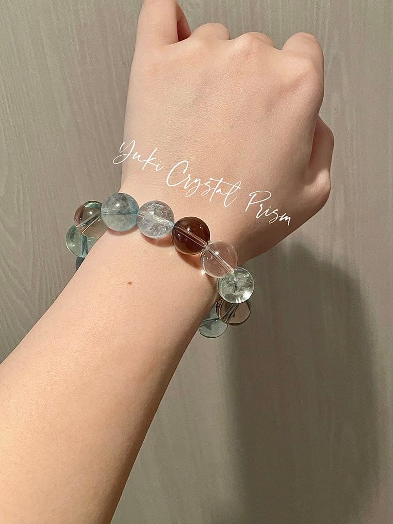 高品質アクアマリン×スモーキークォーツ×クリアクォーツ 天然石ブレスレット