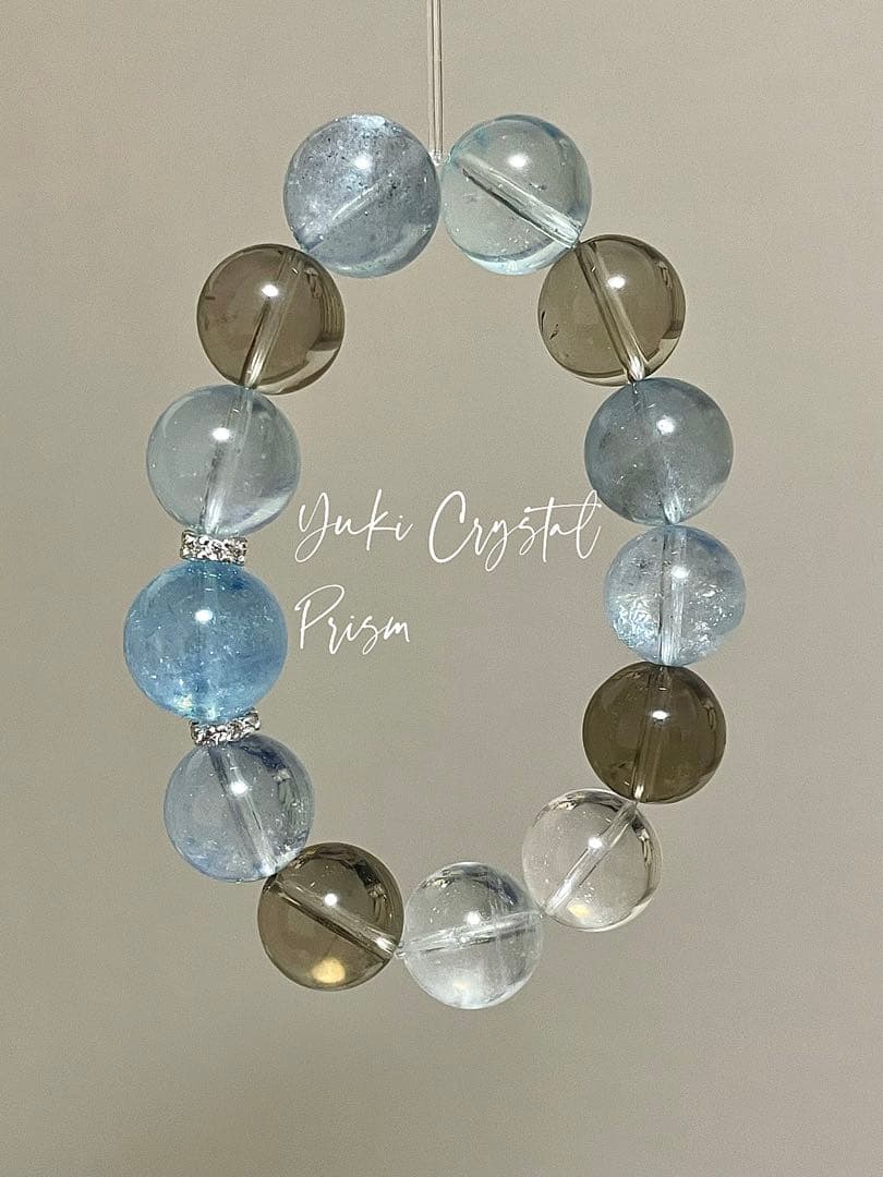 高品質アクアマリン×スモーキークォーツ×クリアクォーツ 天然石ブレスレット