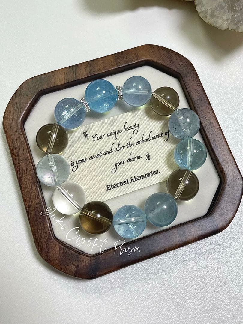 高品質アクアマリン×スモーキークォーツ×クリアクォーツ 天然石ブレスレット