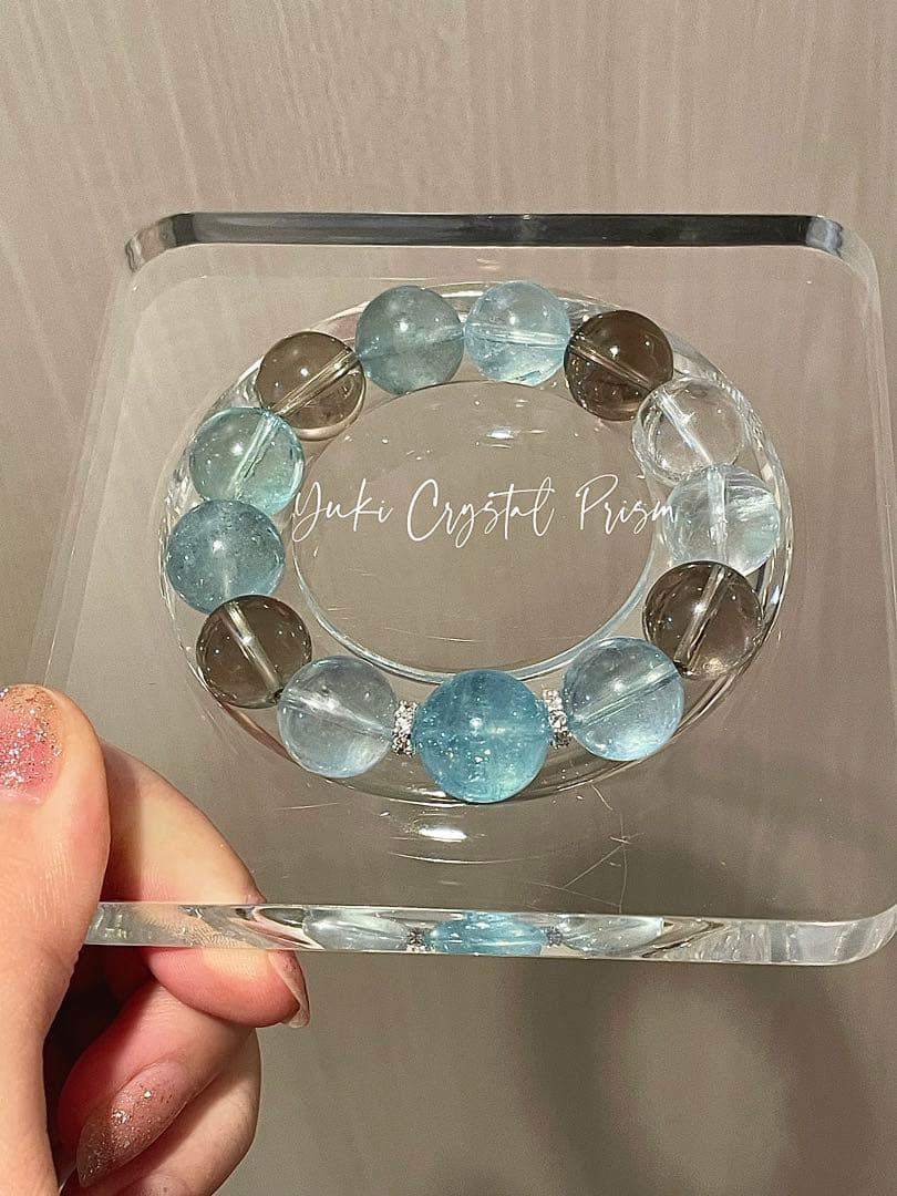 高品質アクアマリン×スモーキークォーツ×クリアクォーツ 天然石ブレスレット