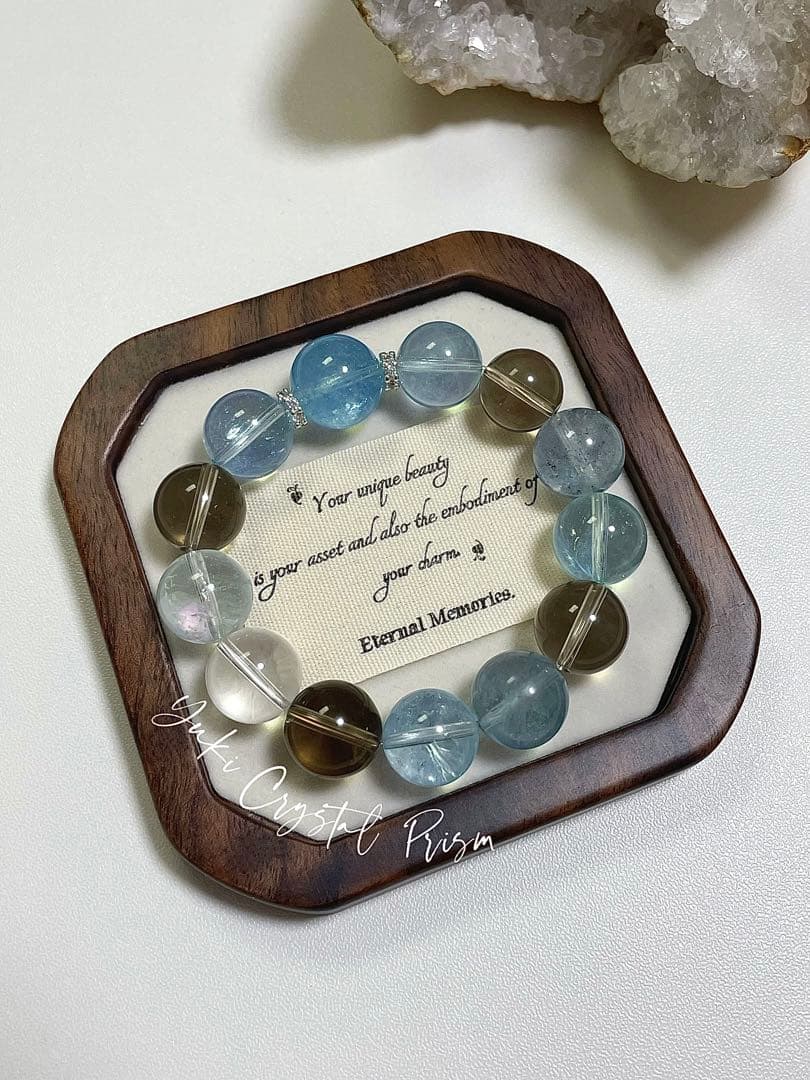 高品質アクアマリン×スモーキークォーツ×クリアクォーツ 天然石ブレスレット