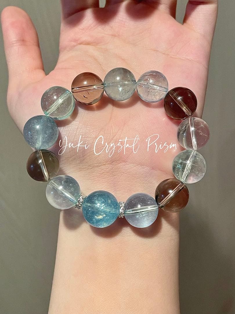 高品質アクアマリン×スモーキークォーツ×クリアクォーツ 天然石ブレスレット