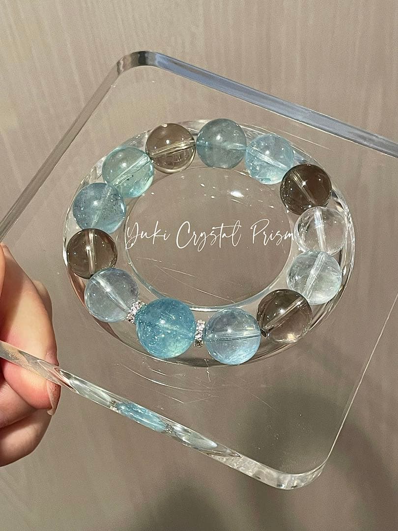 高品質アクアマリン×スモーキークォーツ×クリアクォーツ 天然石ブレスレット