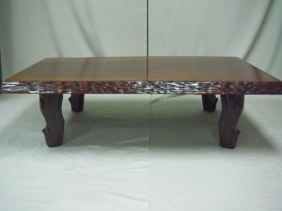 「新古品」座卓・本漆塗りブビンガ総無垢材・本漆塗り