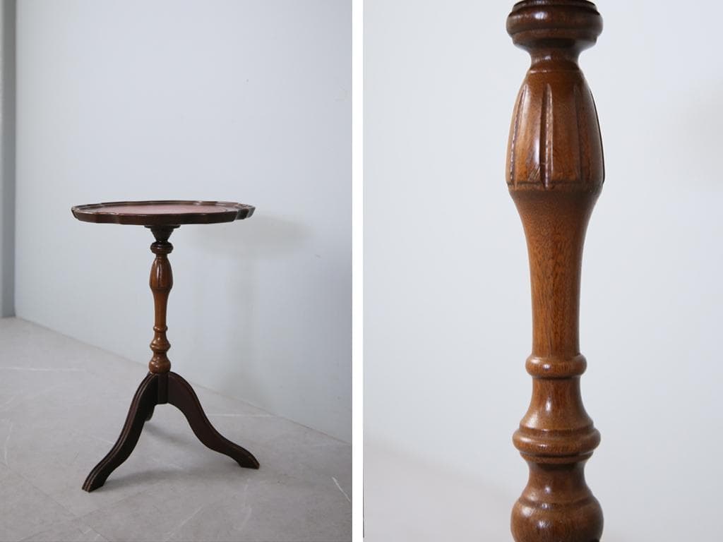 英国アンティーク木製ワインテーブル/サイドテーブル/丸机/飾り棚(89-96)