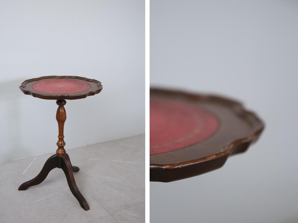 英国アンティーク木製ワインテーブル/サイドテーブル/丸机/飾り棚(89-96)