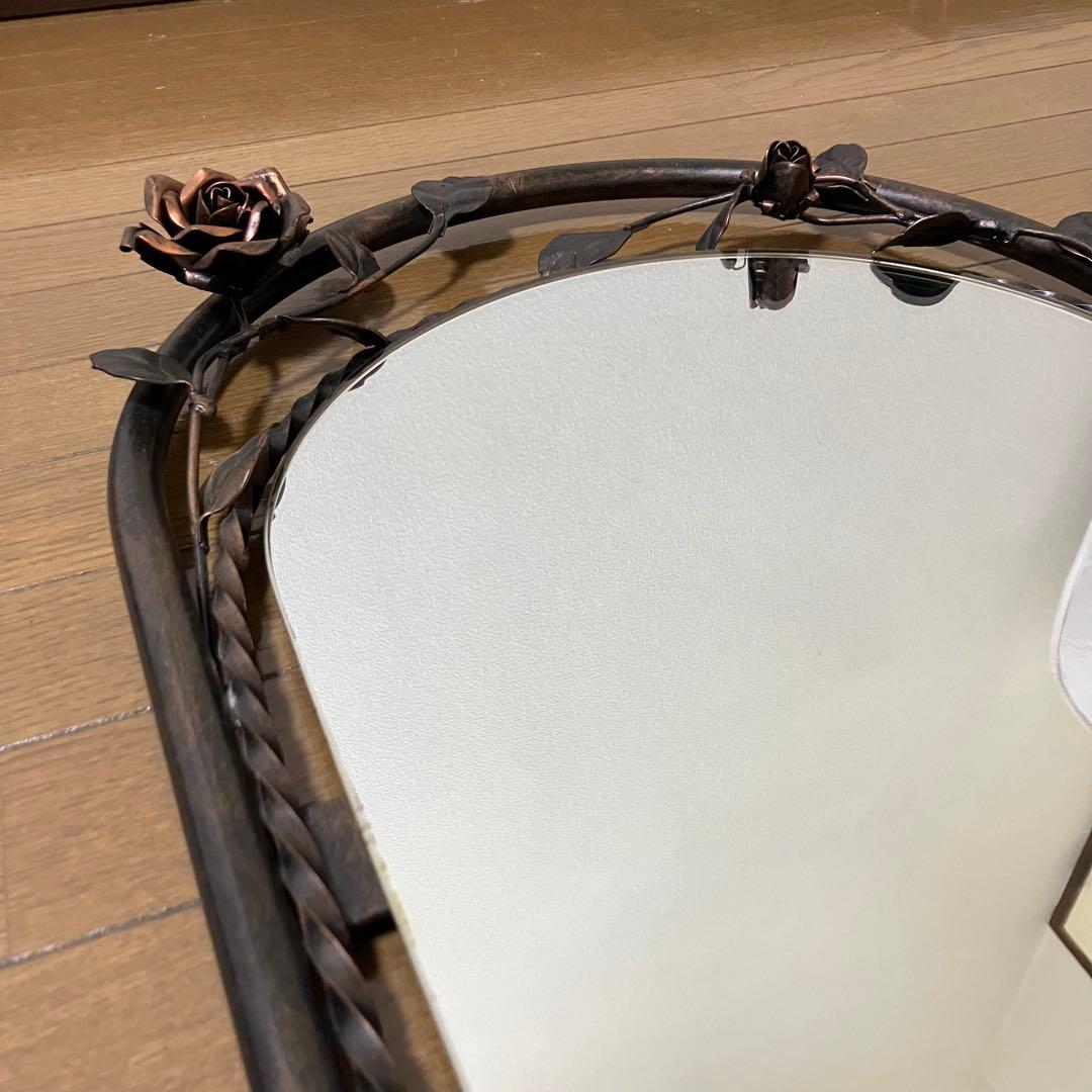 薔薇のアンティークミラー・フラワーデコレーションミラー・鏡・レトロアイアンミラー