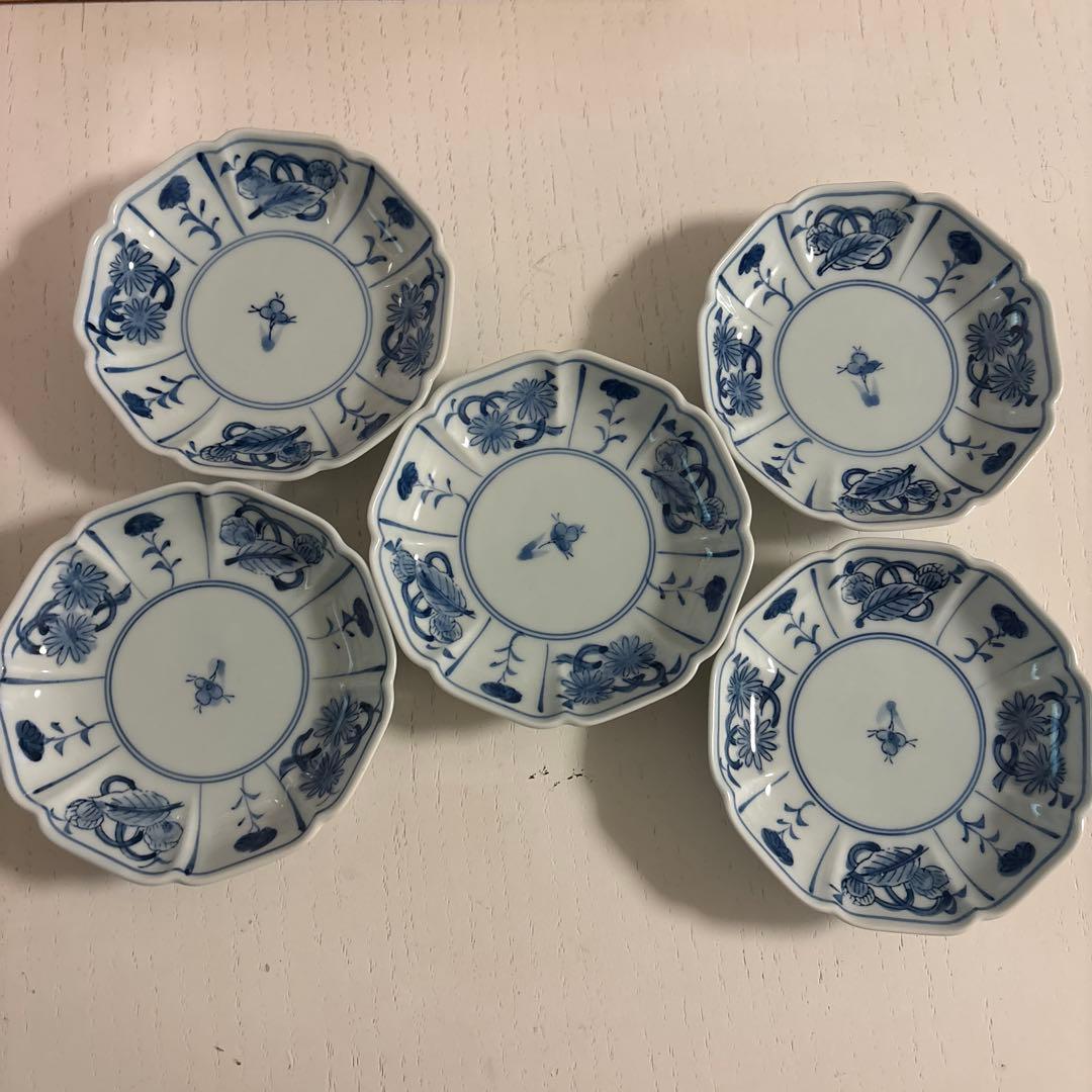 青い花柄八角形皿5枚セット 小皿 - メルカリ