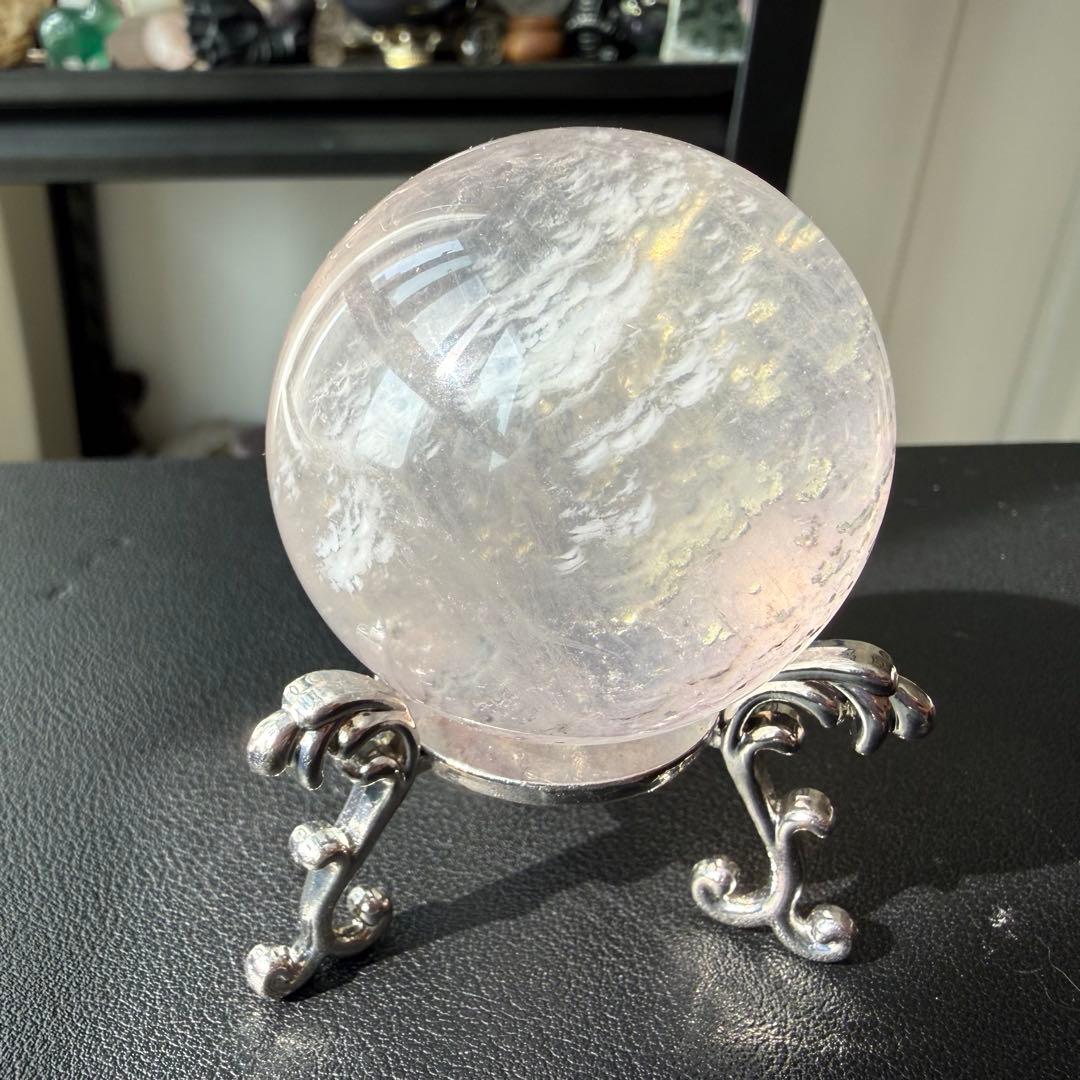 【MH】天然石 パイライト共生フローライトのスフィア　NO.020916