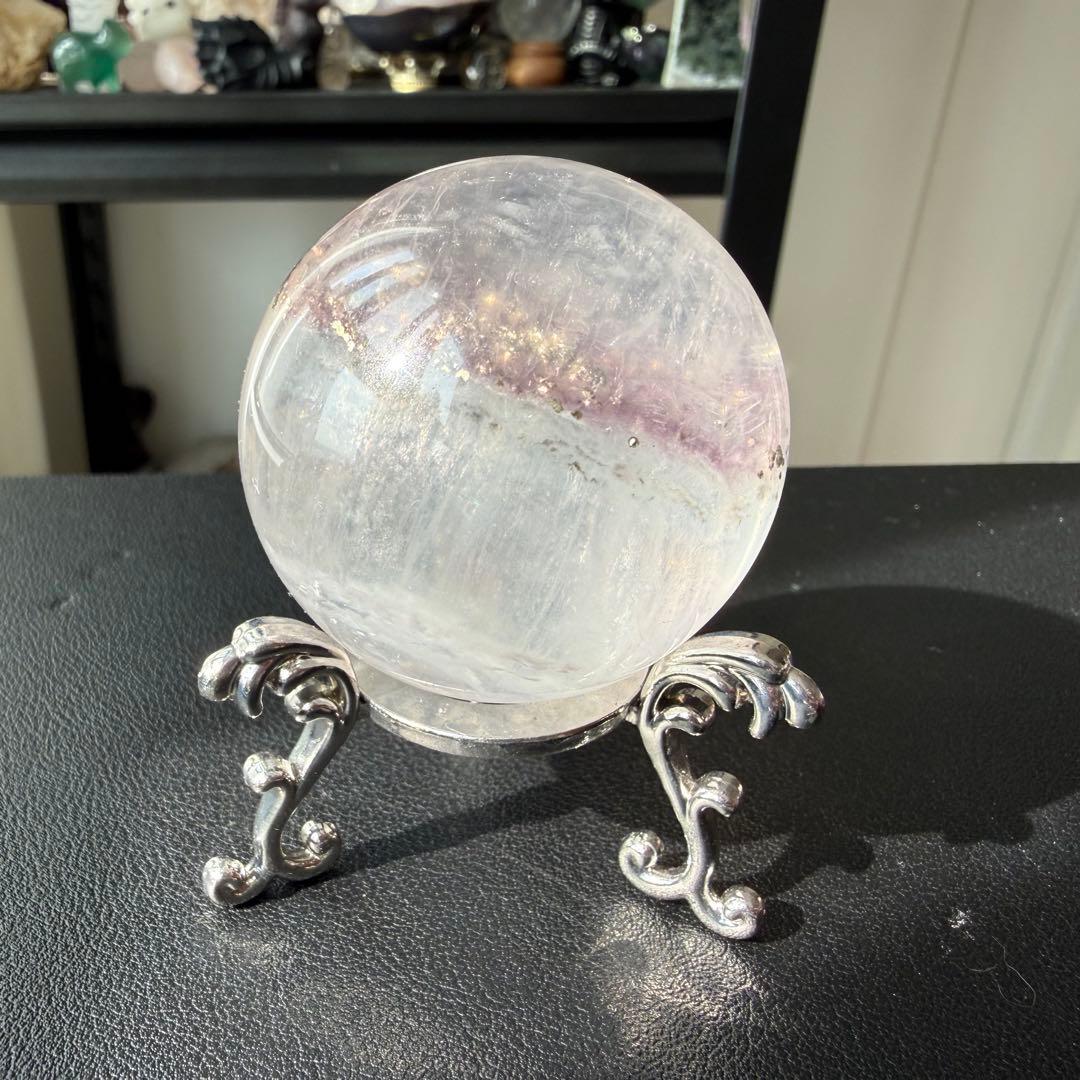 【MH】天然石 パイライト共生フローライトのスフィア　NO.020916