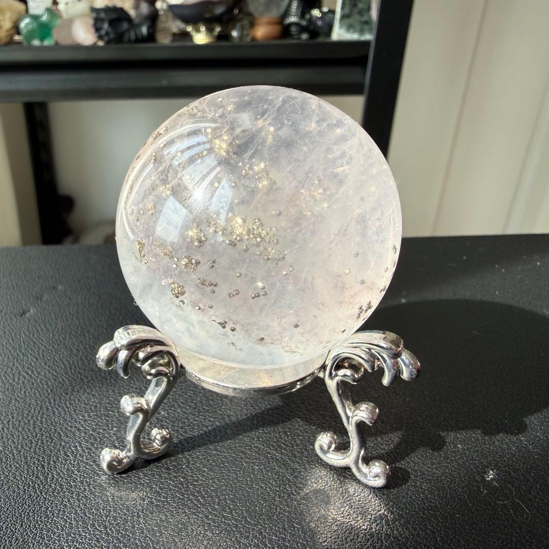 【MH】天然石 パイライト共生フローライトのスフィア　NO.020916