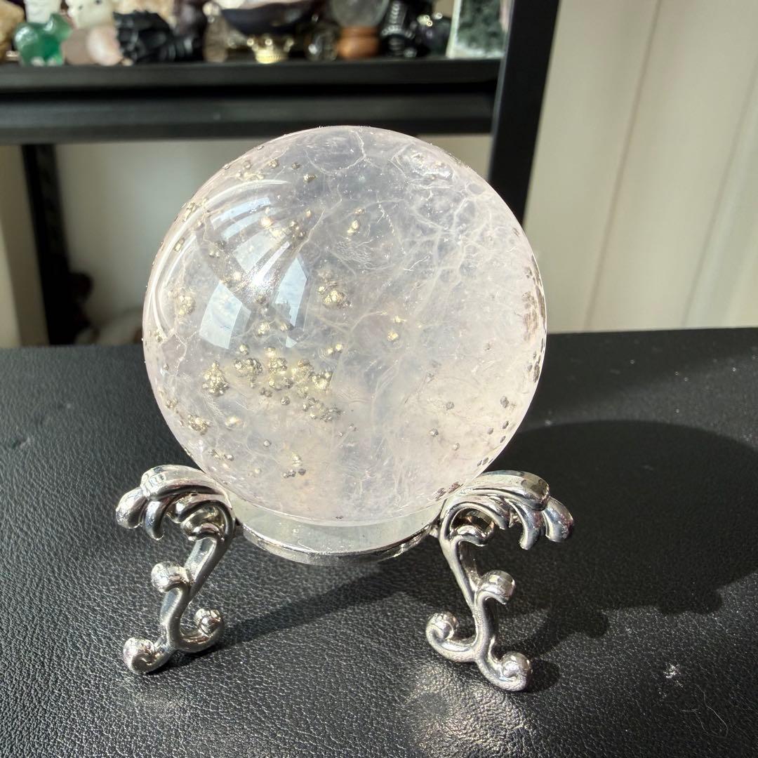 【MH】天然石 パイライト共生フローライトのスフィア　NO.020916