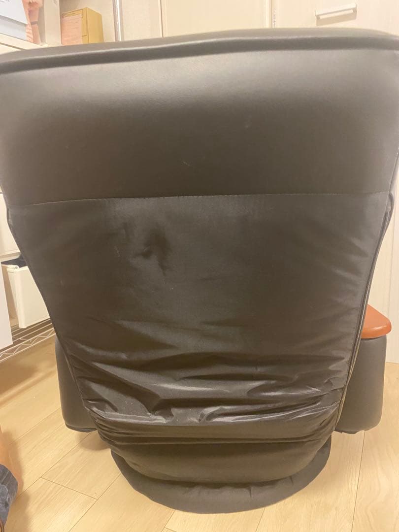 リクライニング 1人掛けソファ 黒　ウッド調　収納付き