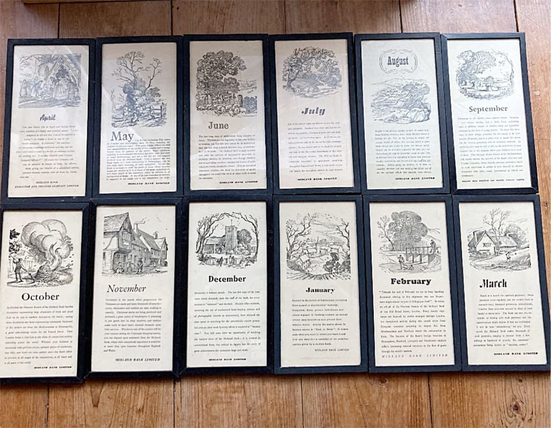 壁面飾り 銀行 額装アンティークMidland Bank1850 UK