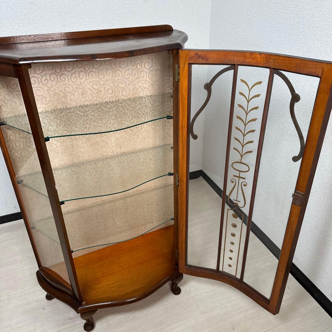 英国アンティークスタイル サーペンタインフロント 猫脚 飾り棚 is2※