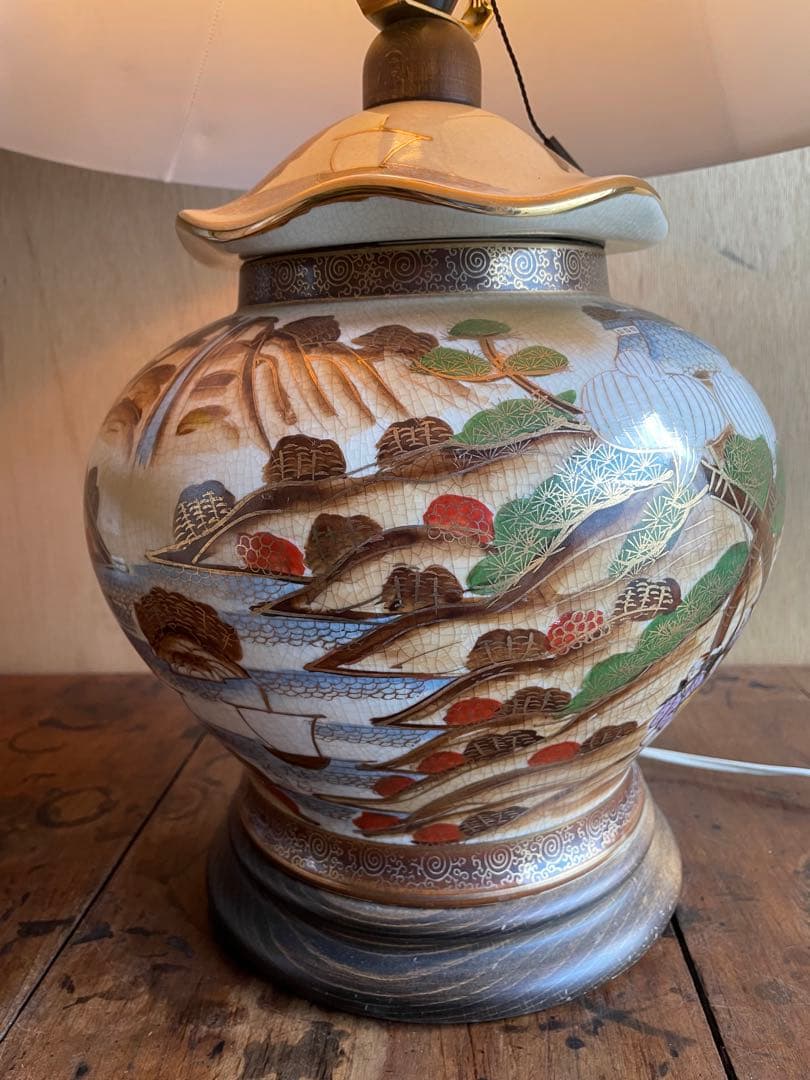 【美品】大壺ランプ 豪華金彩 陶器55cm 和風絵付け　九谷焼