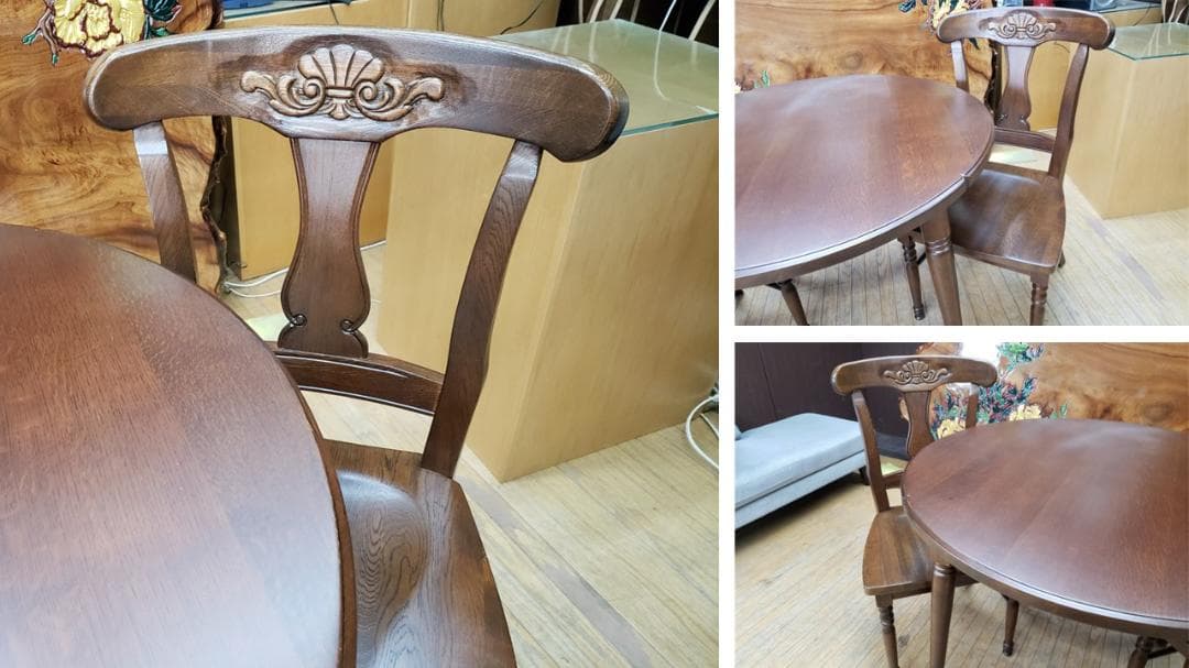 a34　美品　起立木工　ラウンドテーブル　ダイニング３点セット