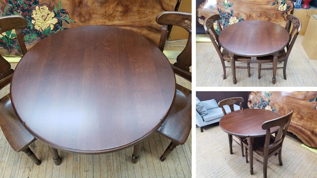 a34　美品　起立木工　ラウンドテーブル　ダイニング３点セット