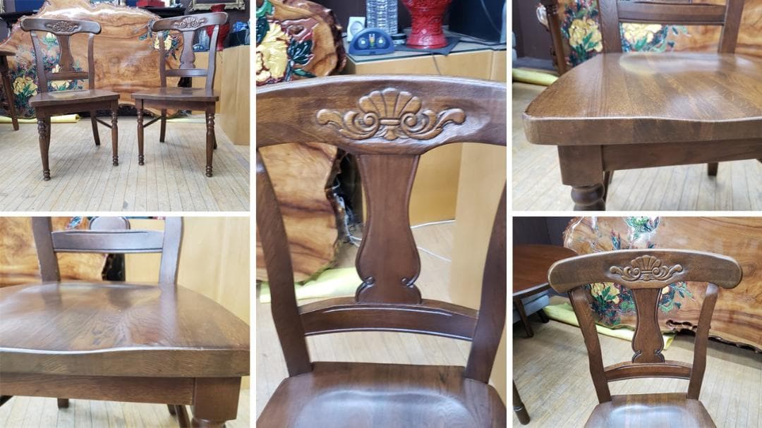 a34　美品　起立木工　ラウンドテーブル　ダイニング３点セット