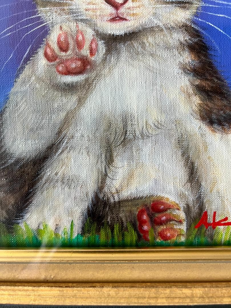 八代亜紀　『リラックス』　猫　油彩　絵画油絵原画