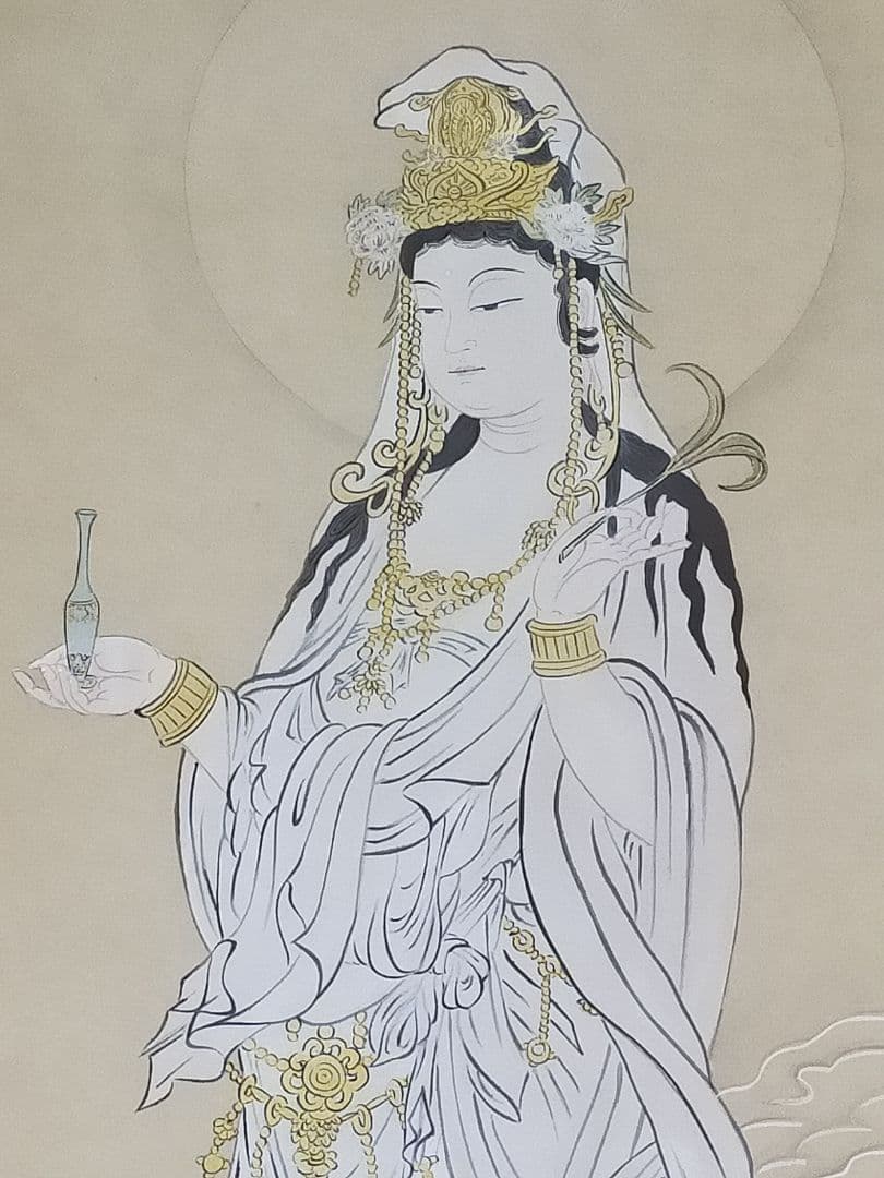 ♥購入価格１７万５千円　掛軸　森島 三謙　白衣観音　観音像　観音様　仏像　掛け軸