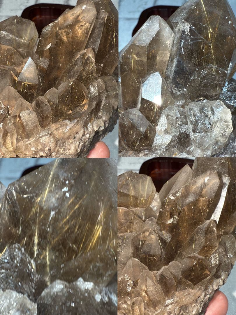 ①ブラジル産 タイチンルチルクォーツ マスター 原石クラスター 特注手彫専用台座