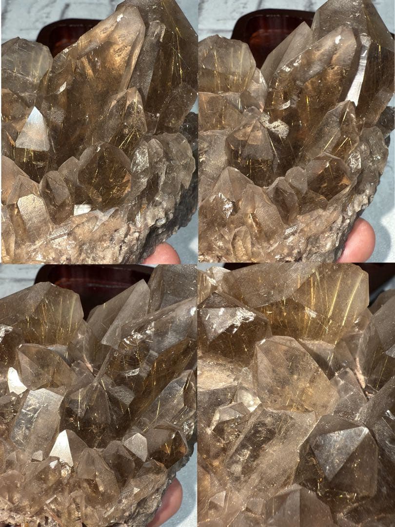 ①ブラジル産 タイチンルチルクォーツ マスター 原石クラスター 特注手彫専用台座