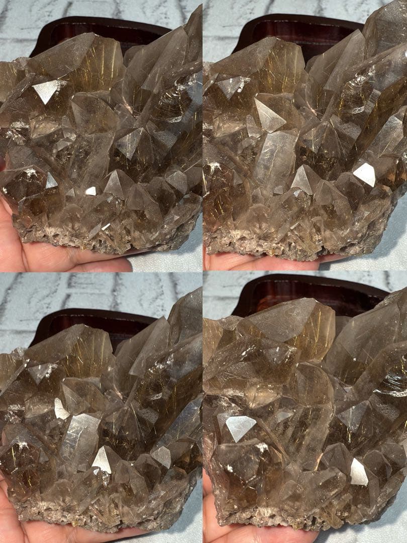 ①ブラジル産 タイチンルチルクォーツ マスター 原石クラスター 特注手彫専用台座