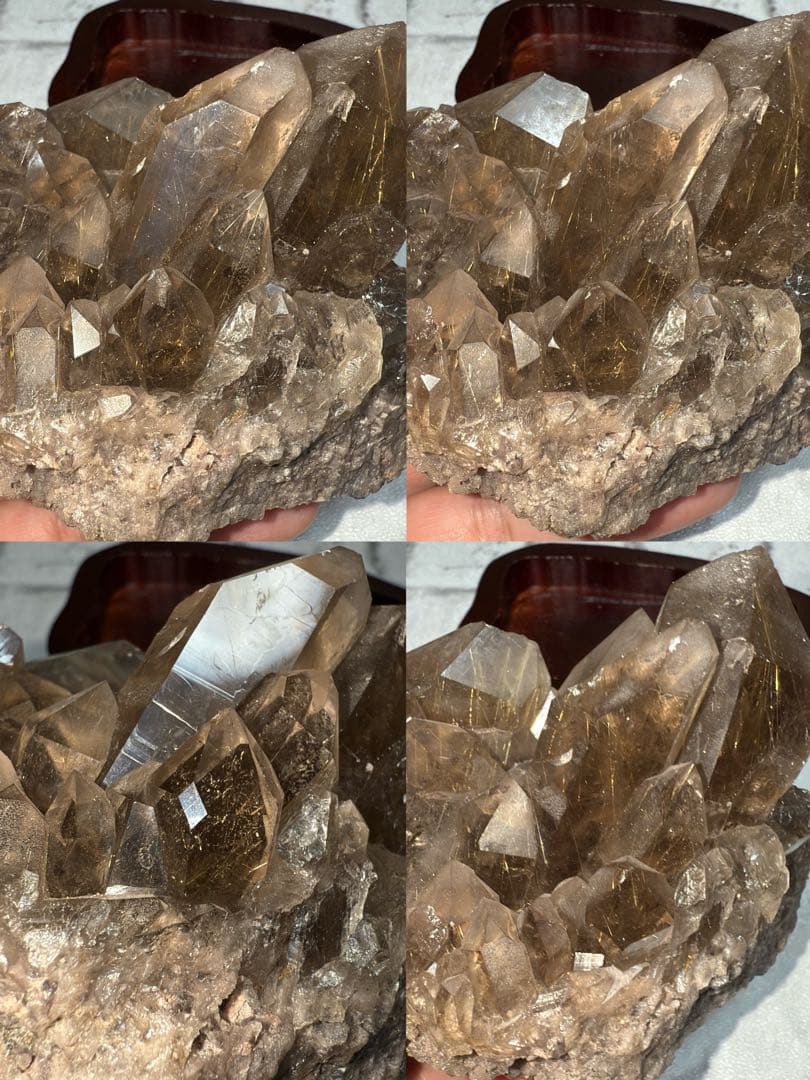 ①ブラジル産 タイチンルチルクォーツ マスター 原石クラスター 特注手彫専用台座