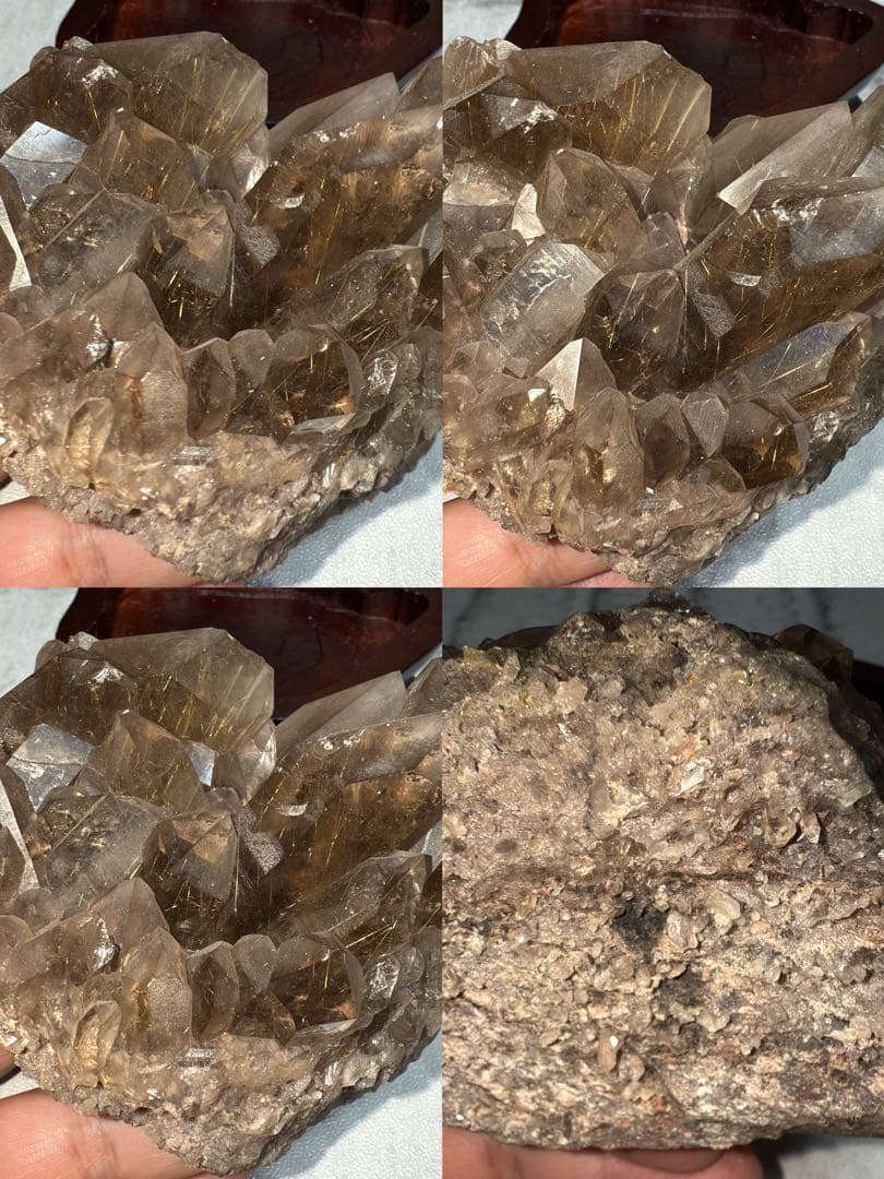 ①ブラジル産 タイチンルチルクォーツ マスター 原石クラスター 特注手彫専用台座