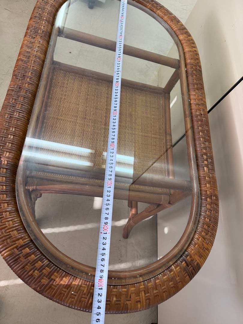 福岡発 ラタン ガラス ダイニングテーブル チェア2脚セット 食卓机椅子