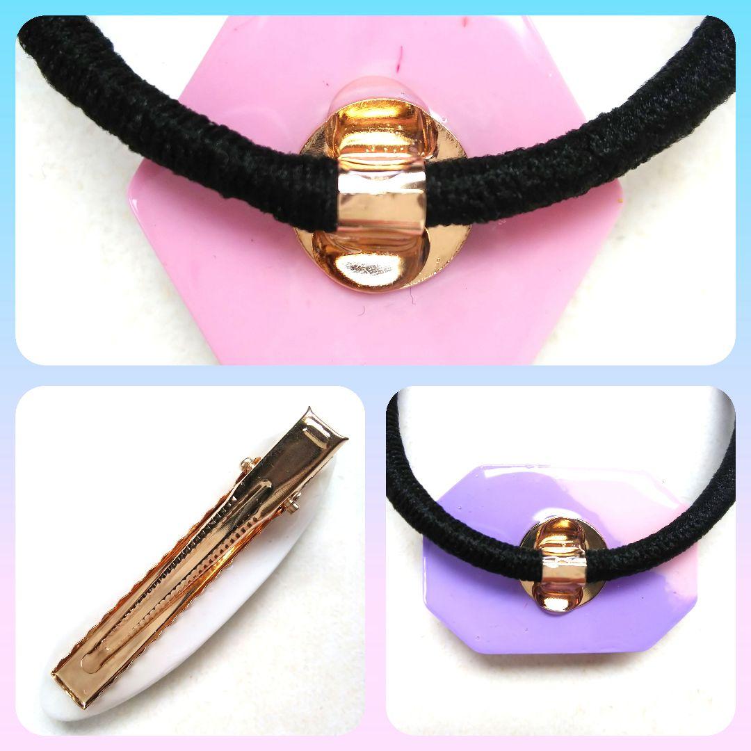 ヘアゴム レジン 横長オーバル型 マトリカリアとキラキラ桜景色 ミントグリーン