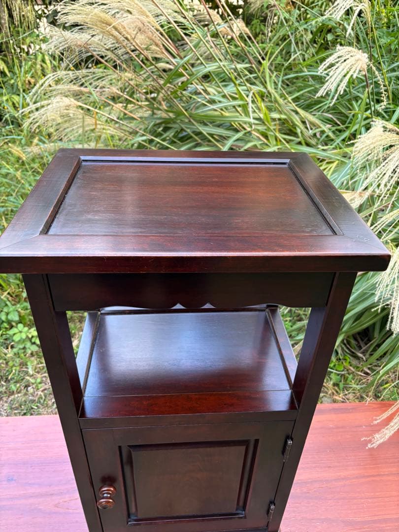 北海道民芸家具 カバ無垢材 電話台 サイドテーブル 飾り台 花台