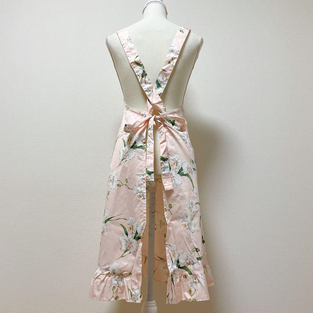 タグ付き　クリスチャンディオール　エプロン　ピンク×ホワイト　花柄　カトレア