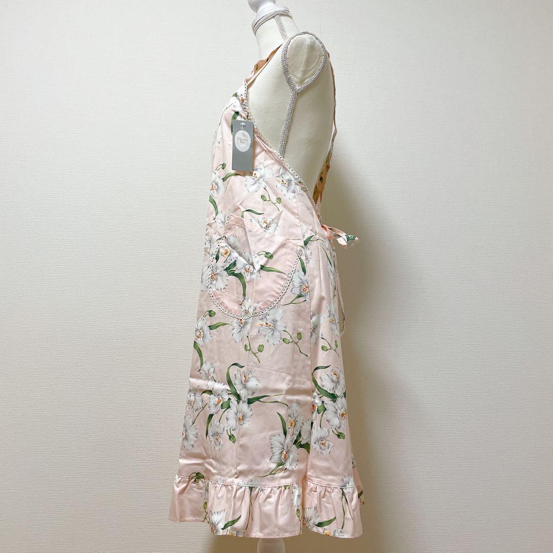 タグ付き　クリスチャンディオール　エプロン　ピンク×ホワイト　花柄　カトレア