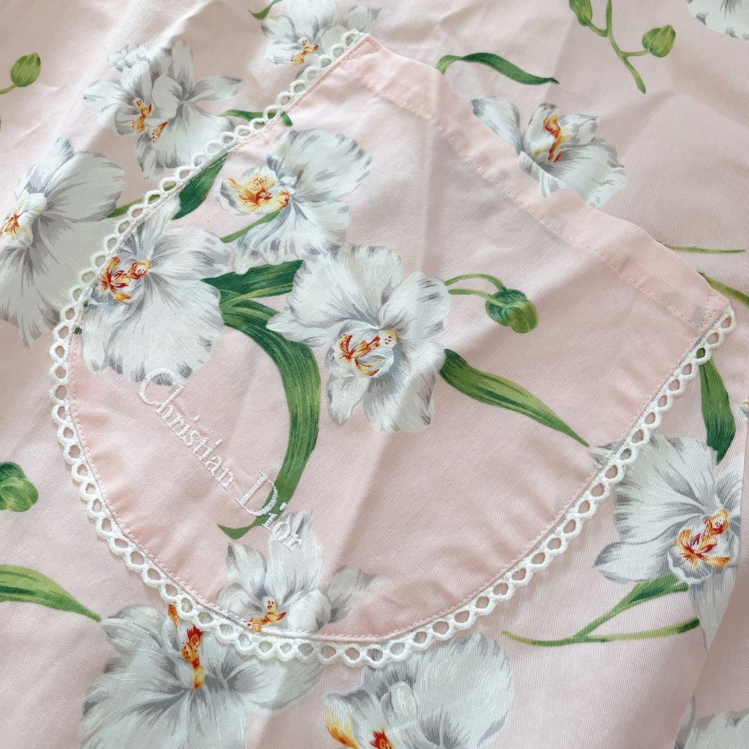 タグ付き　クリスチャンディオール　エプロン　ピンク×ホワイト　花柄　カトレア