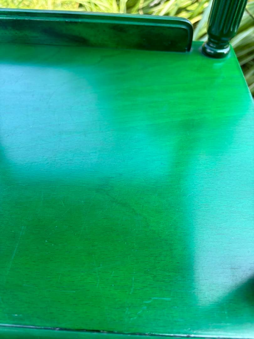 昭和レトロ　グリーンの木製電話台・ファックス台　飾り棚　花台